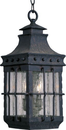 Maxim Lighting 8 1/2" 3-Light Outdoor Hanging Lantern in Country Forge with Seedy Glass