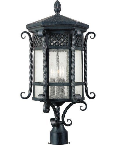 Maxim Lighting 12 1/2" 3-Light Outdoor Pole/Post Lantern in Country Forge with Seedy Glass