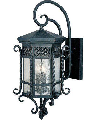 Maxim Lighting 12 1/2" 3-Light Outdoor Wall Lantern in Country Forge with Seedy Glass