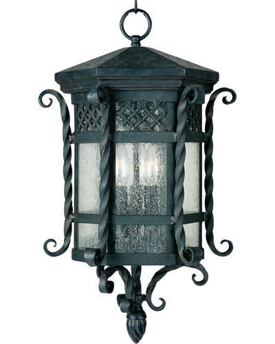 Maxim Lighting 11" 3-Light Outdoor Hanging Lantern in Country Forge with Seedy Glass
