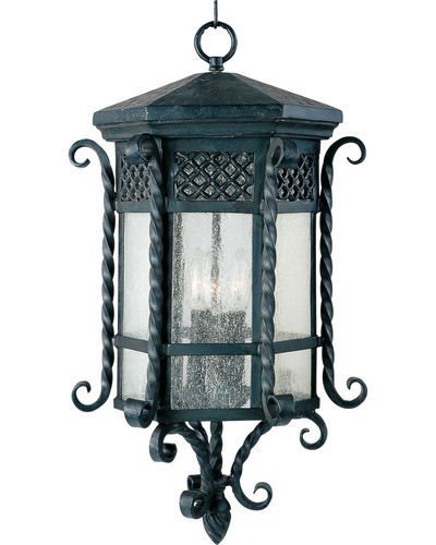 Maxim Lighting 12 1/2" 3-Light Outdoor Hanging Lantern in Country Forge with Seedy Glass
