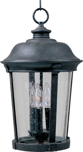 Maxim Lighting 10" 3-Light Outdoor Hanging Lantern in Bronze with Seedy Glass