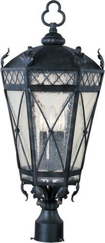 Maxim Lighting 12" 3-Light Outdoor Pole/Post Lantern in Artesian Bronze with Seedy Glass