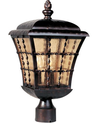 Maxim Lighting 9 1/2" 3-Light Outdoor Pole/Post Lantern in Oil Rubbed Bronze with Amber Seedy Glass