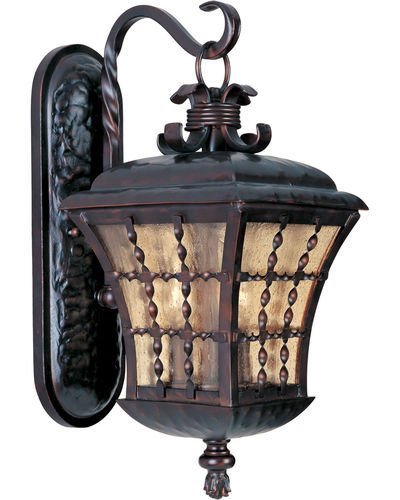 Maxim Lighting 9 1/2" 3-Light Outdoor Wall Lantern in Oil Rubbed Bronze with Amber Seedy Glass