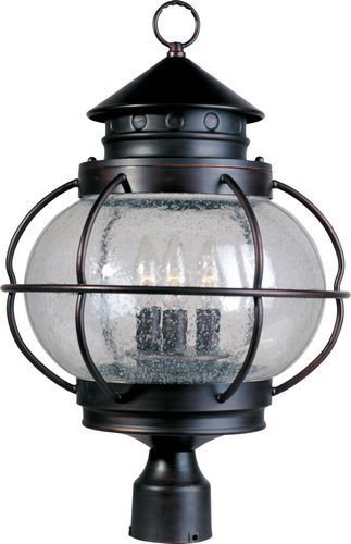 Maxim Lighting 14" 3-Light Outdoor Pole/Post Lantern in Oil Rubbed Bronze with Seedy Glass