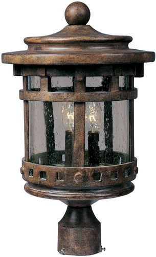 Maxim Lighting 9" Cast 3-LT Outdoor Pole/Post Lantern in Sienna with Seedy Glass