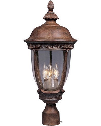 Maxim Lighting 10" Cast 3-Light Outdoor Pole/Post Lantern in Sienna with Seedy Glass