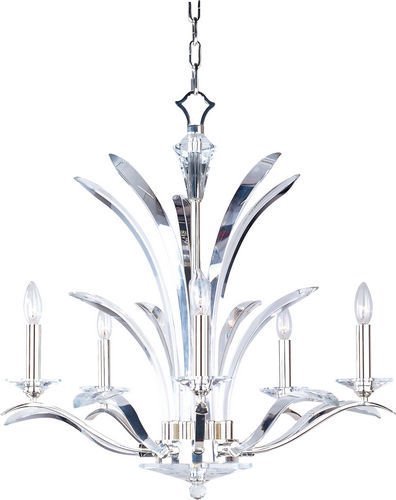 Maxim Lighting 28" 5-Light Chandelier in Plated Silver with Beveled Crystal Glass