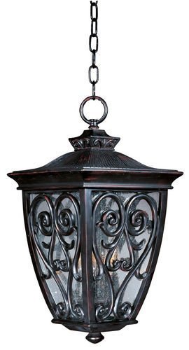 Maxim Lighting 11 1/2" 3-Light Outdoor Hanging Lantern in Oriental Bronze with Seedy Glass