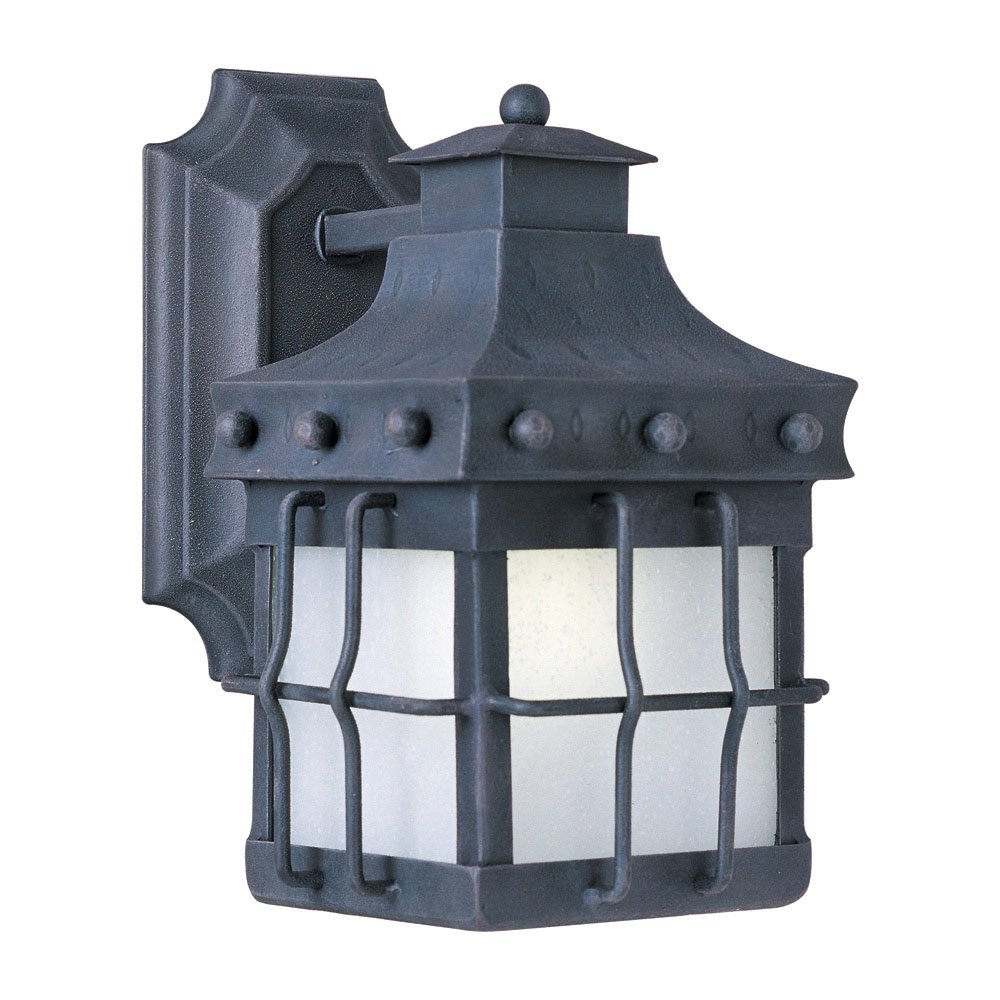 Maxim Lighting Energy Efficient Outdoor Wall Lantern in Country Forge with Frosted Seedy Glass