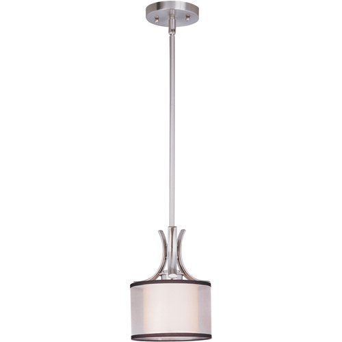 Maxim Lighting 8" 1-Light Mini Pendant in Satin Nickel with Satin White Glass and a Sheer Charcoal Shade