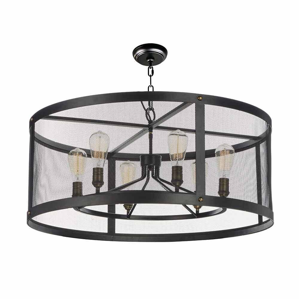Maxim Lighting 6-Light Chandelier with Bulbs in Black with Natural Aged Brass