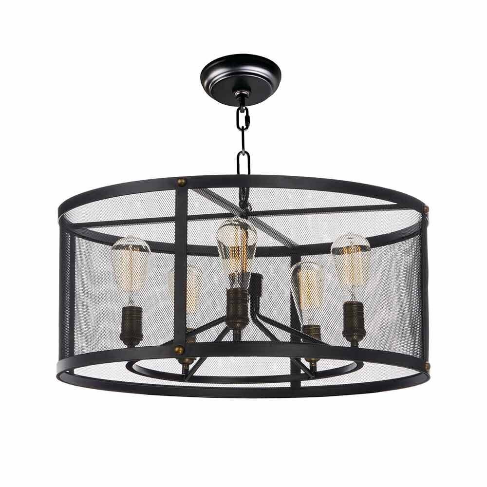 Maxim Lighting 5-Light Chandelier with Bulbs in Black with Natural Aged Brass