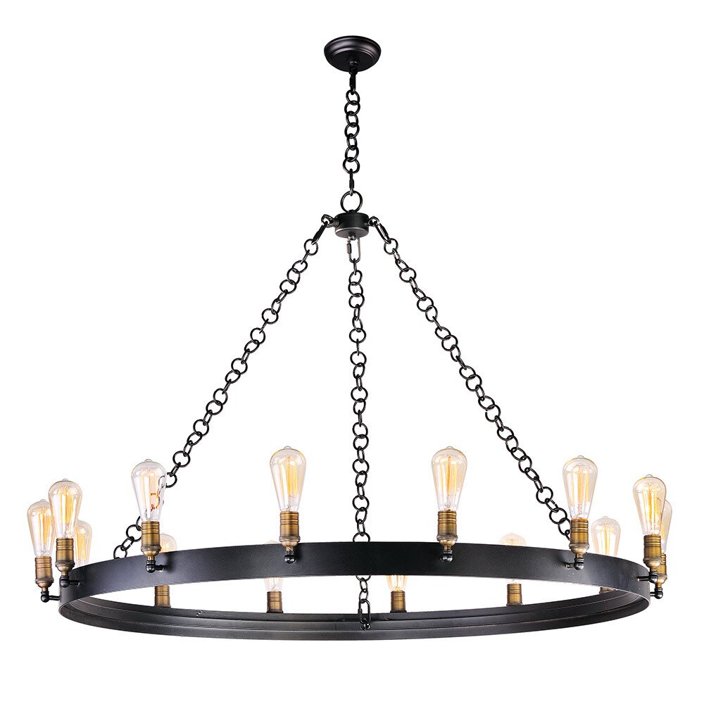 Maxim Lighting 14-Light Chandelier with Bulbs in Black with Natural Aged Brass