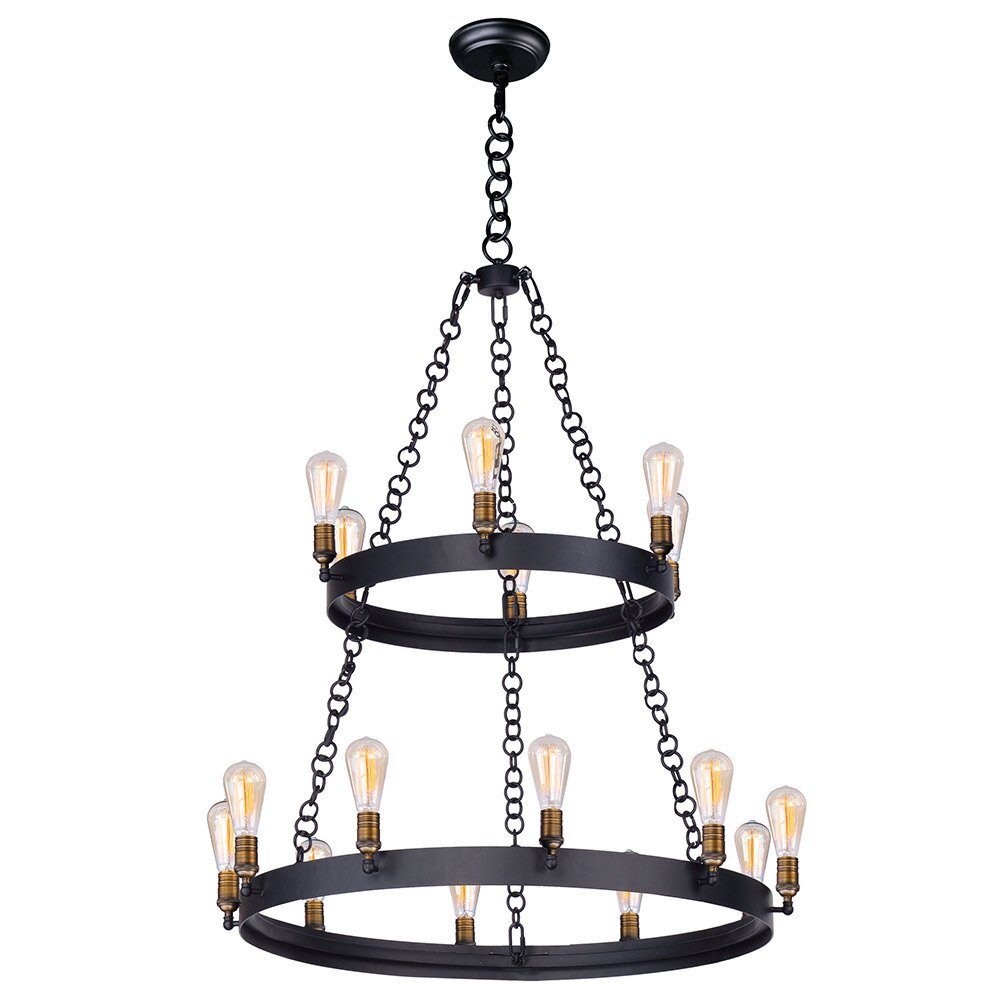 Maxim Lighting 16-Light Chandelier with Bulbs in Black with Natural Aged Brass