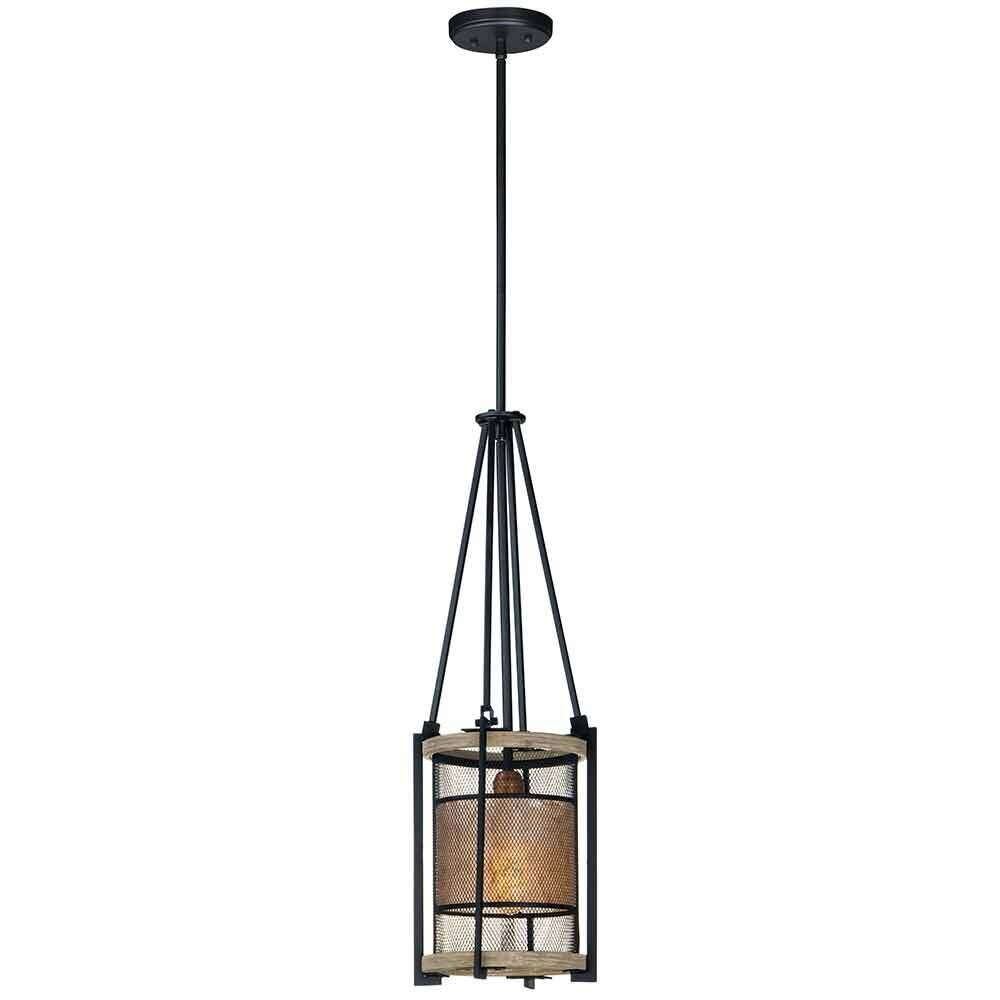 Maxim Lighting 1-Light Pendant in Black with Barn Wood with Antique Brass