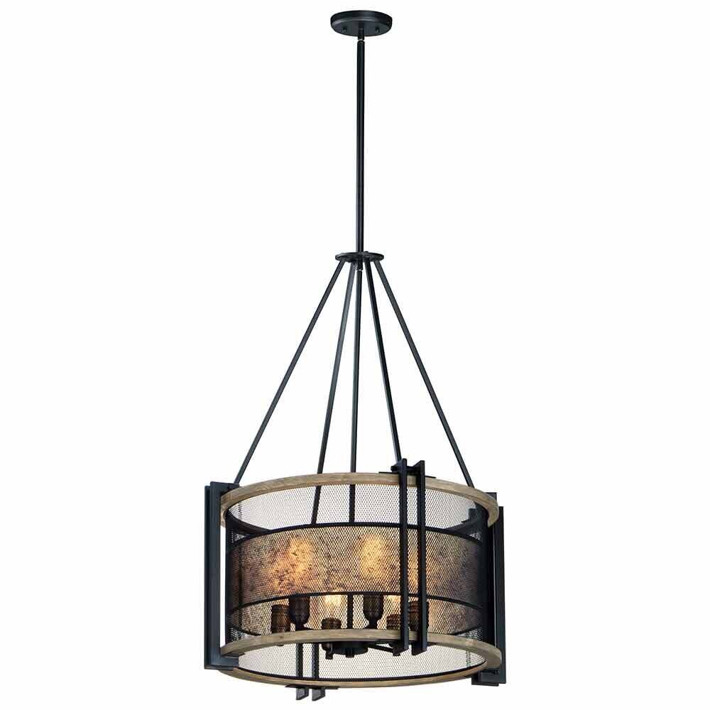 Maxim Lighting 6-Light Chandelier in Black with Barn Wood with Antique Brass