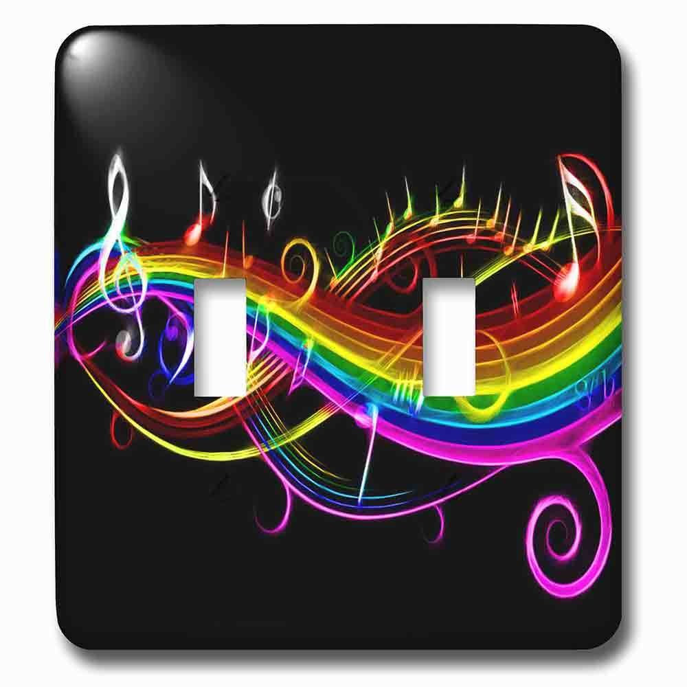 Jazzy Wallplates Double Toggle Wallplate With Rainbow Music Notes In Neon Rainbow Colors