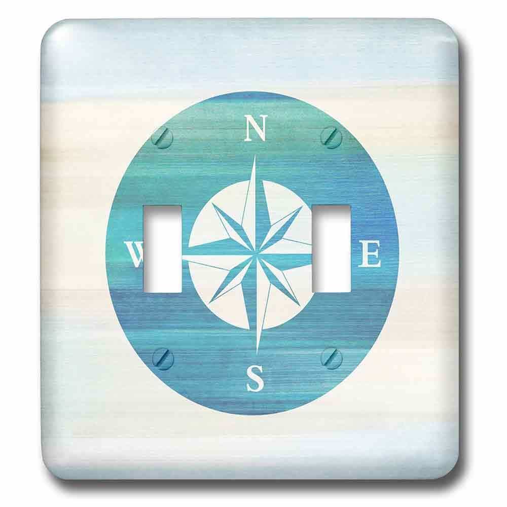 Jazzy Wallplates Double Toggle Switch Plate With Aqua Nautical Compass