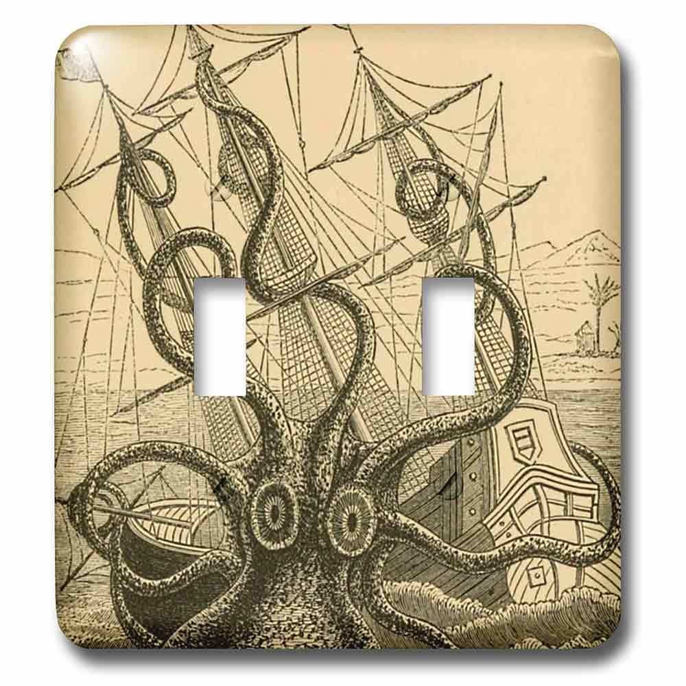 Jazzy Wallplates Double Toggle Switch Plate With Gigantic Colossal Octopus Sea Monster