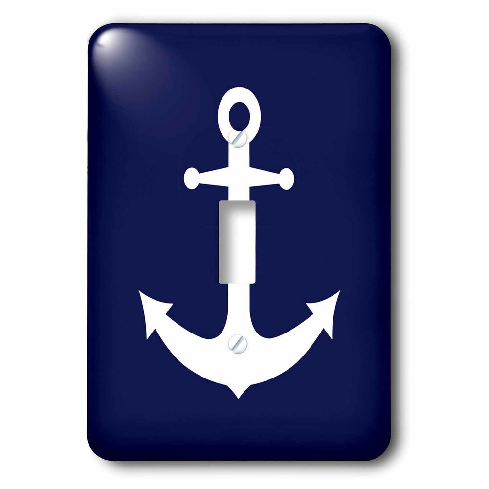 Jazzy Wallplates Single Toggle Switch Plate With Navy Blue And White Nautical Anchor Design