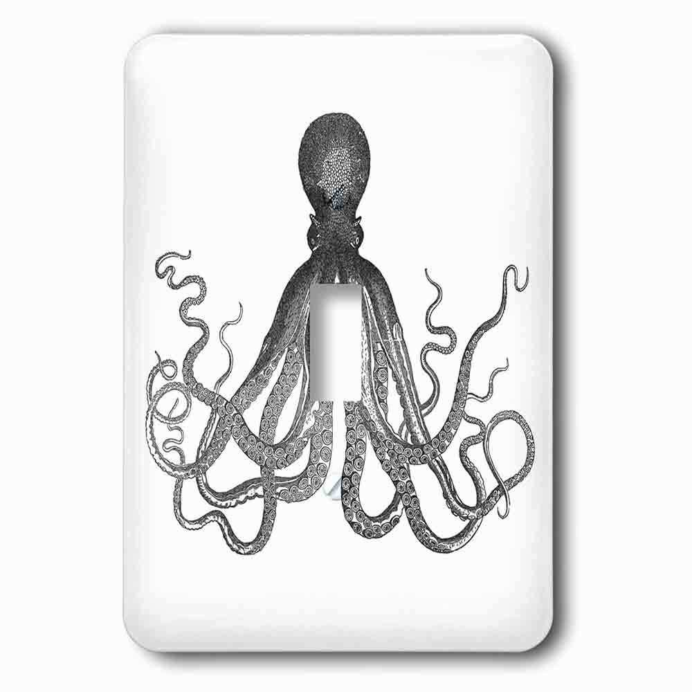 Jazzy Wallplates Single Toggle Wallplate With Vintage Octopus Black And White Lord Bodner Kraken Cthulu Nautical Underwater Sea Giant Squid