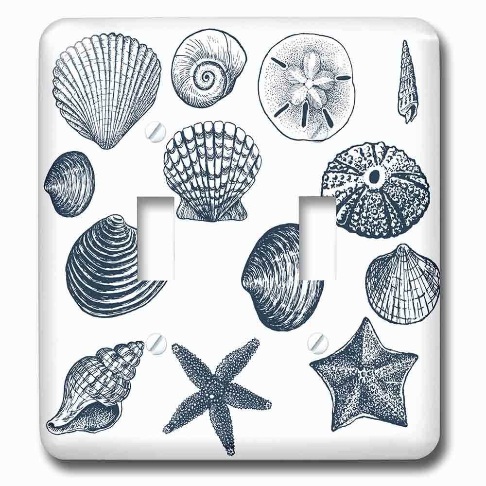 Jazzy Wallplates Double Toggle Wallplate With Blue Sea Shells Nautical Beach Theme Ocean Art