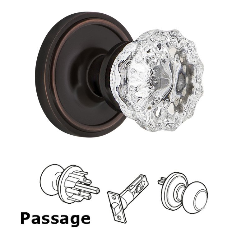 Nostalgic Warehouse Complete Passage Set - Classic Rosette with Crystal Glass Door Knob in Timeless Bronze