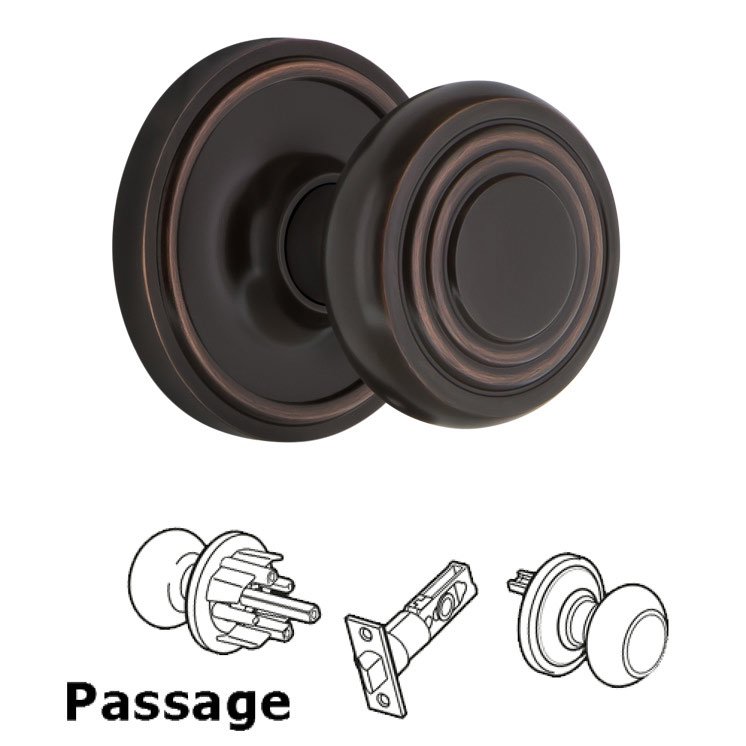 Nostalgic Warehouse Complete Passage Set - Classic Rosette with Deco Door Knob in Timeless Bronze