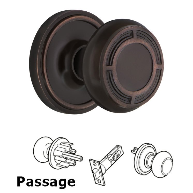 Nostalgic Warehouse Complete Passage Set - Classic Rosette with Mission Door Knob in Timeless Bronze