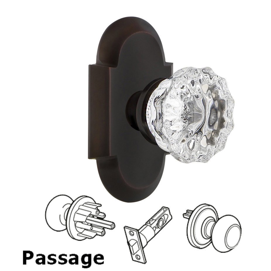 Nostalgic Warehouse Complete Passage Set - Cottage Plate with Crystal Glass Door Knob in Timeless Bronze