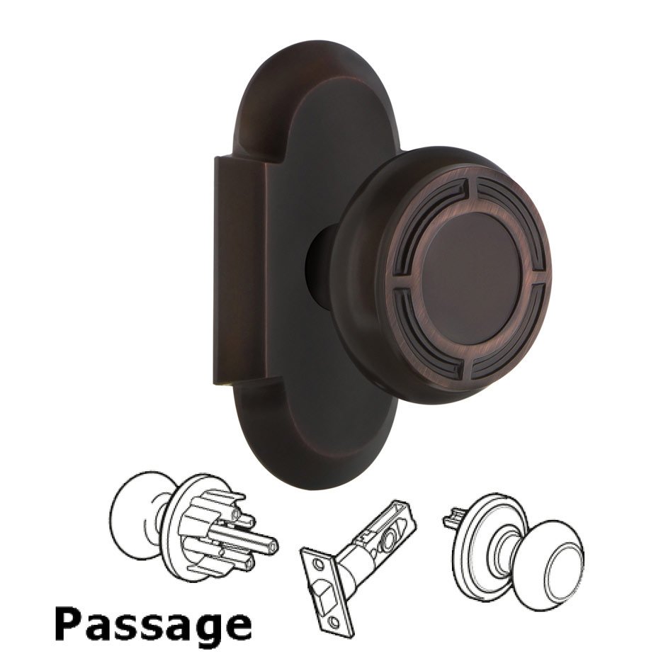 Nostalgic Warehouse Complete Passage Set - Cottage Plate with Mission Door Knob in Timeless Bronze