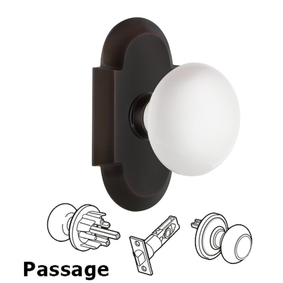 Nostalgic Warehouse Complete Passage Set - Cottage Plate with White Porcelain Door Knob in Timeless Bronze