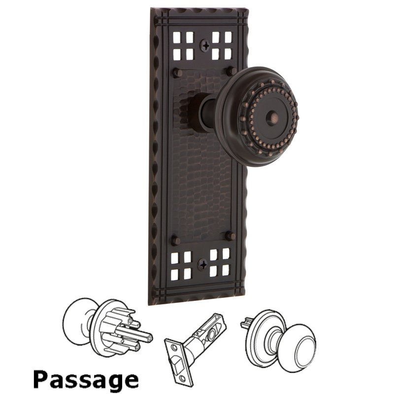 Nostalgic Warehouse Passage Craftsman Plate with Meadows Door Knob in Timeless Bronze