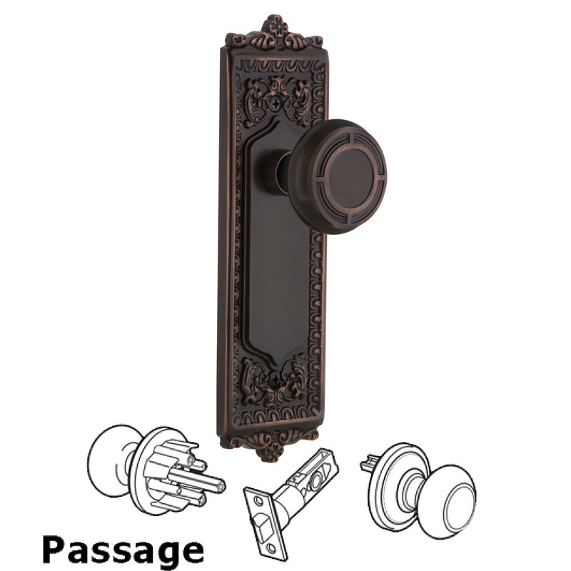 Nostalgic Warehouse Passage Egg & Dart Plate with Mission Door Knob in Timeless Bronze