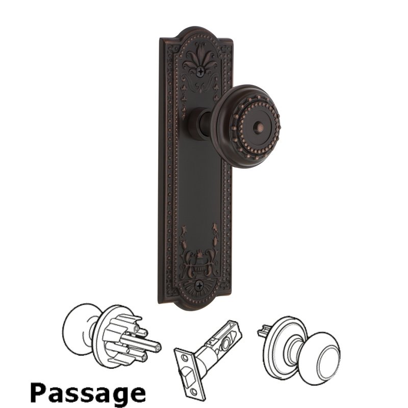 Nostalgic Warehouse Complete Passage Set - Meadows Plate with Meadows Door Knob in Timeless Bronze