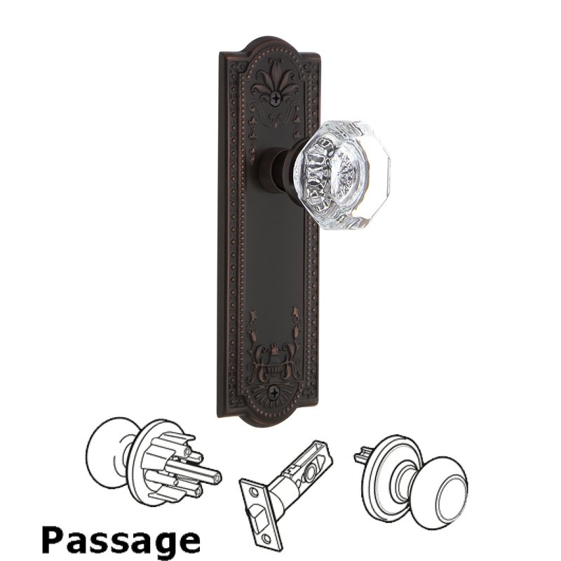 Nostalgic Warehouse Complete Passage Set - Meadows Plate with Waldorf Door Knob in Timeless Bronze