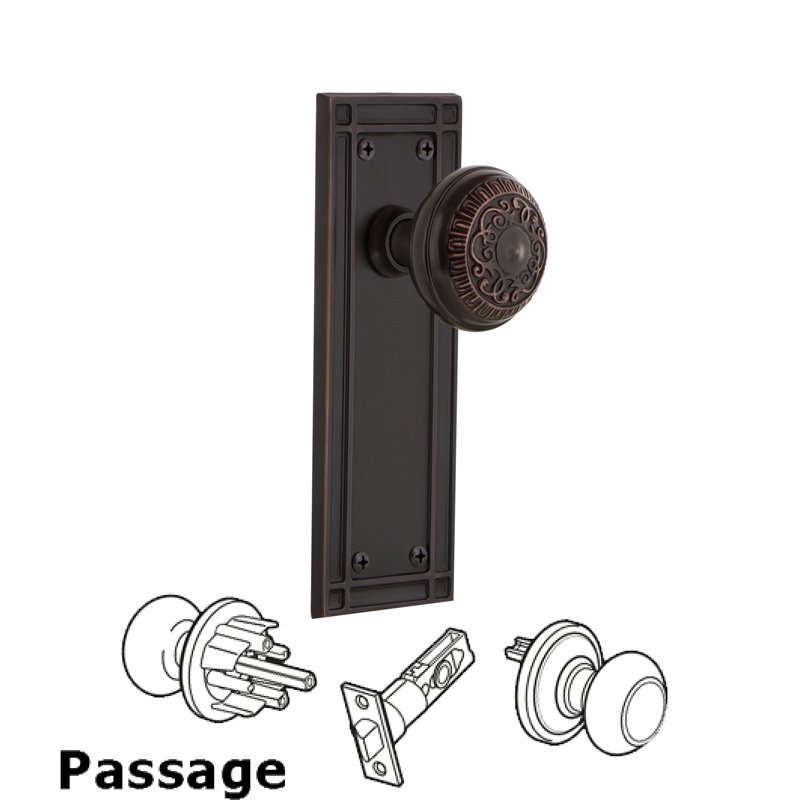 Nostalgic Warehouse Complete Passage Set - Mission Plate with Egg & Dart Door Knob in Timeless Bronze