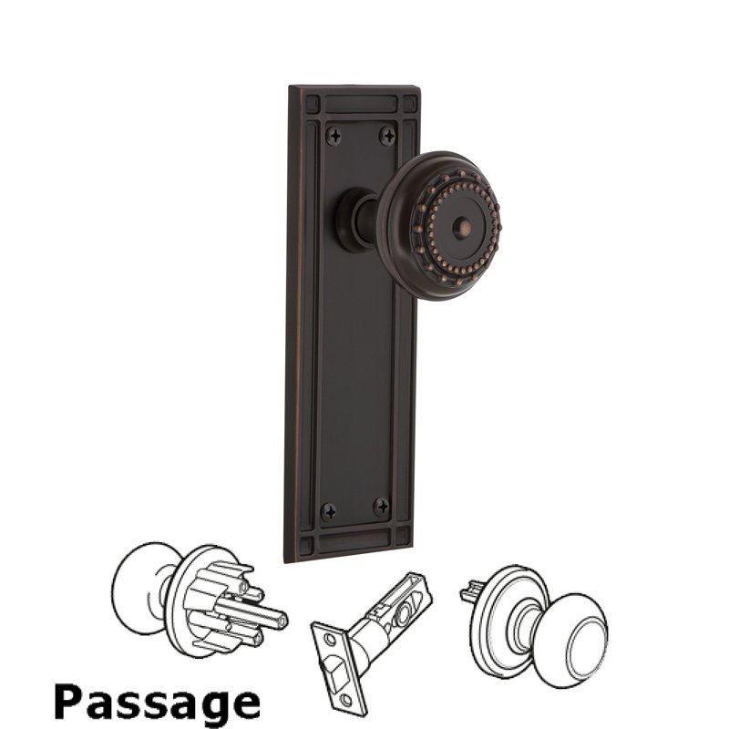 Nostalgic Warehouse Complete Passage Set - Mission Plate with Meadows Door Knob in Timeless Bronze