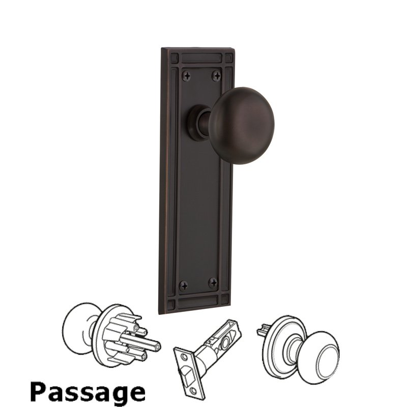 Nostalgic Warehouse Passage Mission Plate with New York Door Knob in Timeless Bronze