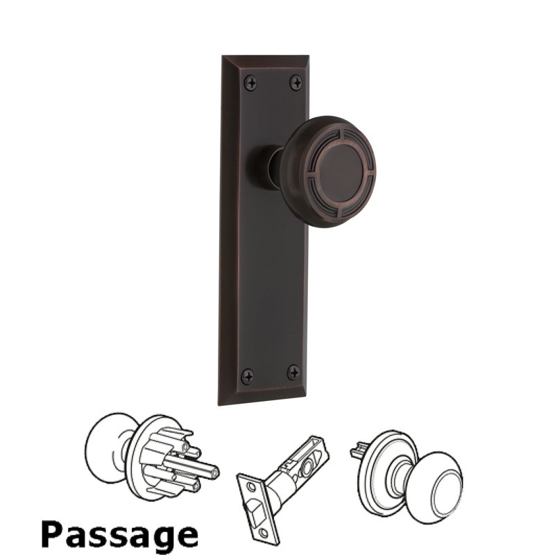 Nostalgic Warehouse Passage New York Plate with Mission Door Knob in Timeless Bronze