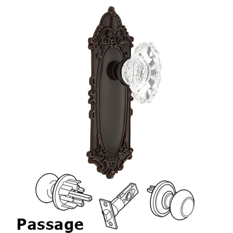 Nostalgic Warehouse Complete Passage Set - Victorian Plate with Chateau Door Knob in Timeless Bronze
