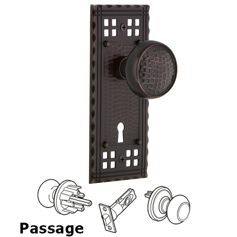 Nostalgic Warehouse Passage Craftsman Plate with Keyhole and Craftsman Door Knob in Timeless Bronze