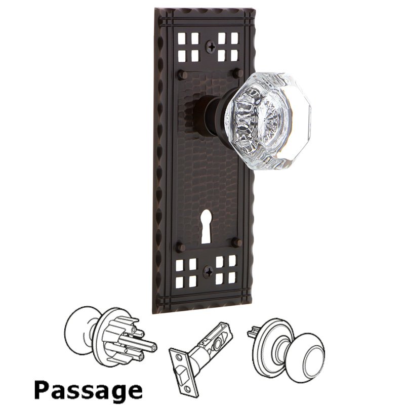 Nostalgic Warehouse Passage Craftsman Plate with Keyhole and Waldorf Door Knob in Timeless Bronze