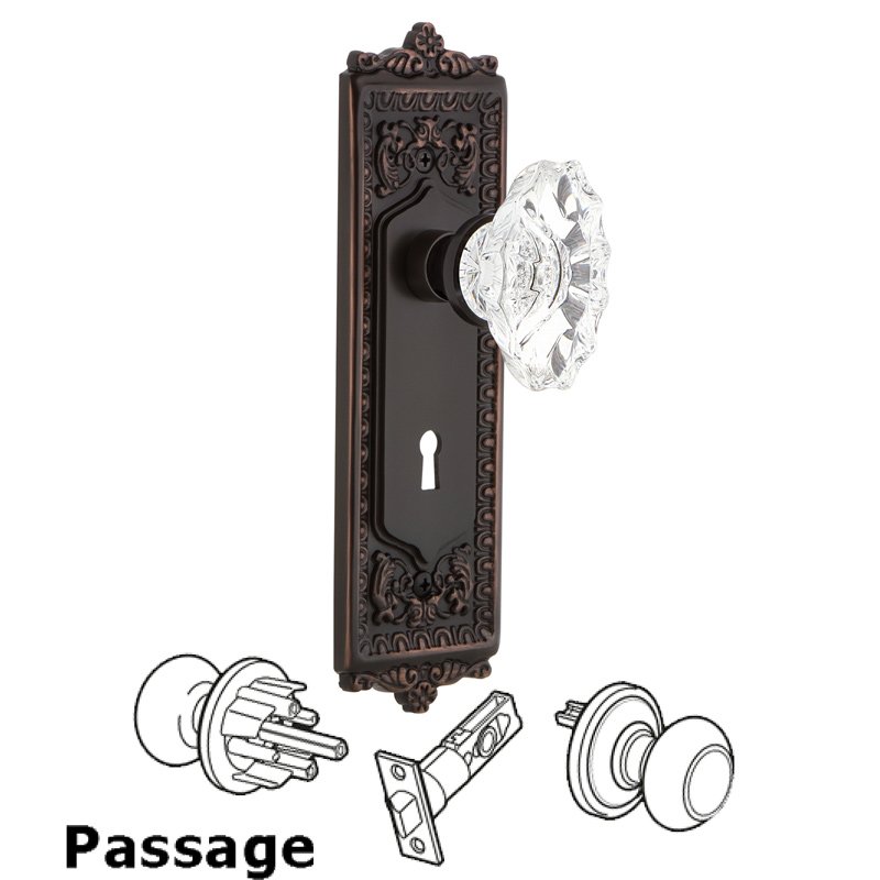 Nostalgic Warehouse Complete Passage Set with Keyhole - Egg & Dart Plate with Chateau Door Knob in Timeless Bronze