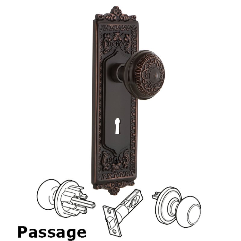 Nostalgic Warehouse Complete Passage Set with Keyhole - Egg & Dart Plate with Egg & Dart Door Knob in Timeless Bronze