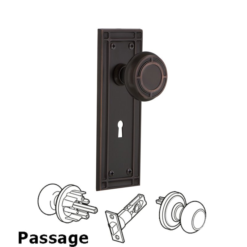 Nostalgic Warehouse Passage Mission Plate with Keyhole and Mission Door Knob in Timeless Bronze