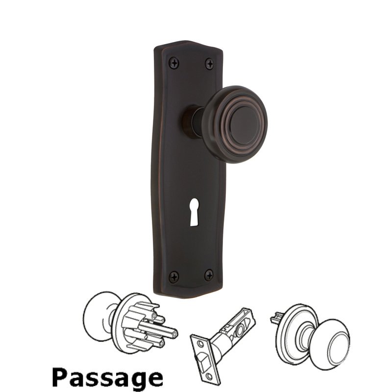 Nostalgic Warehouse Complete Passage Set with Keyhole - Prairie Plate with Deco Door Knob in Timeless Bronze