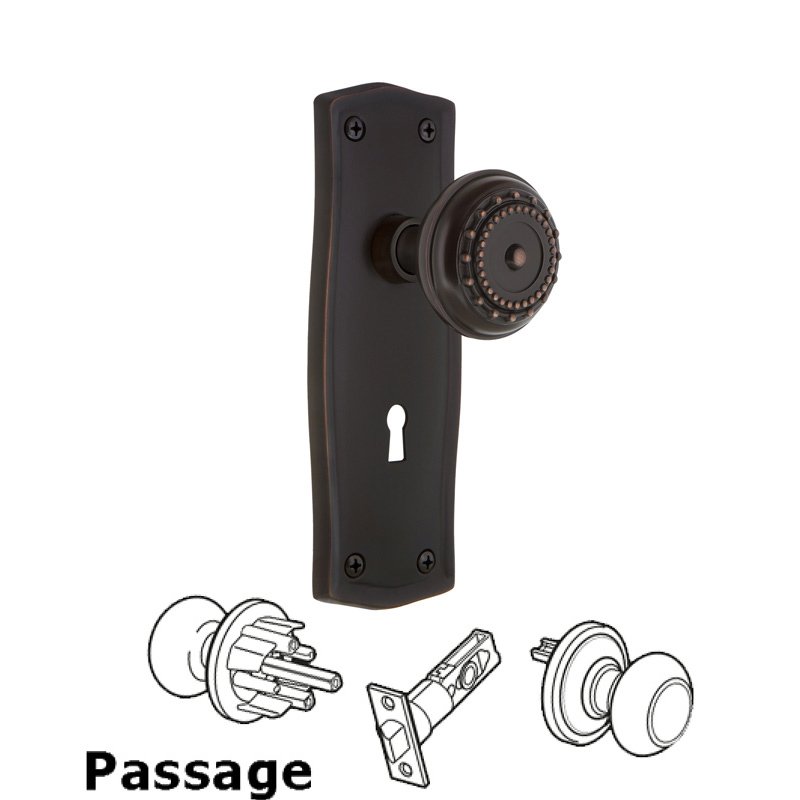 Nostalgic Warehouse Passage Prairie Plate with Keyhole and Meadows Door Knob in Timeless Bronze